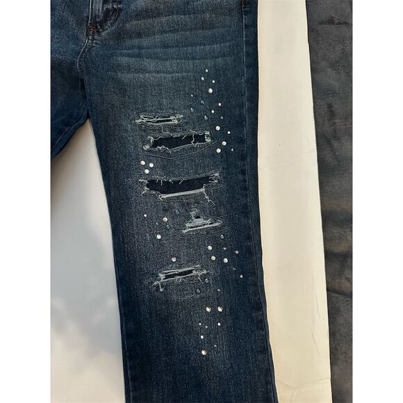 Epic Threads Girls Size 14 Distressed Rhinestone Jeans Blue Denim - Picture 3 of 8